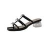 Bow rhinestone Roman sandals women's 2025 summer new French thick heel with skirt high heels temperament shoes women