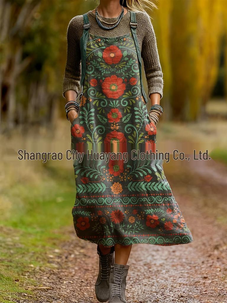 2026 Spring Women's Retro Ethnic 3D Print Dress