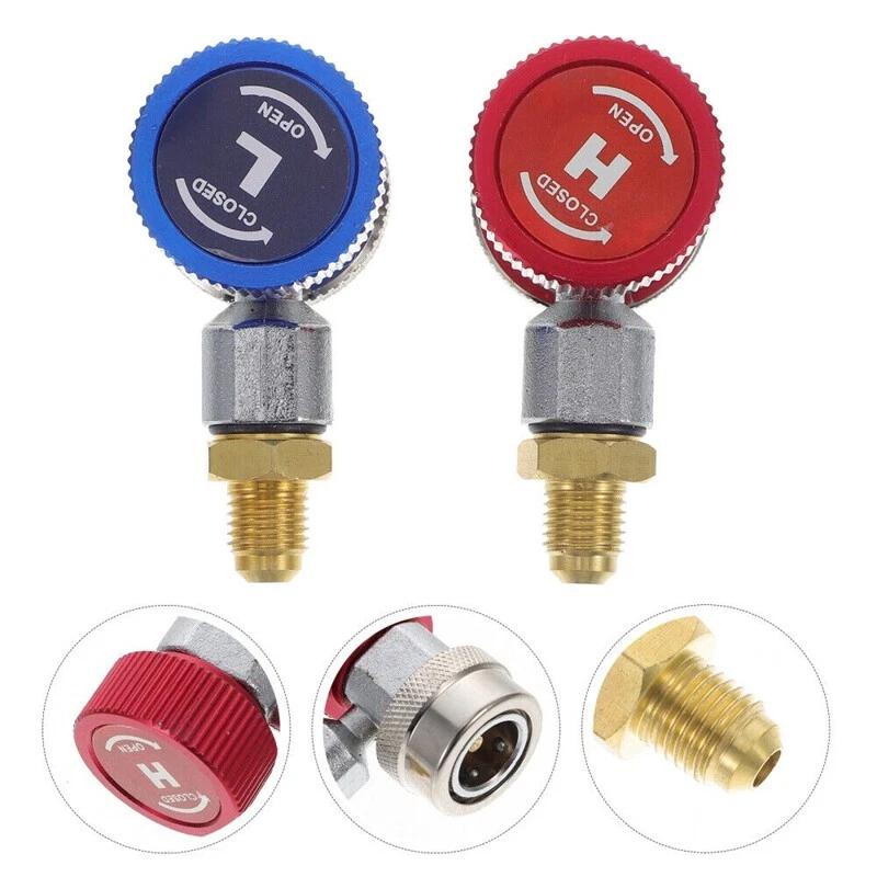 2pcs Car Air Con Connector For A/C Manifold Gauge Adapter R1234yf Low/High Pressure Couplers Set