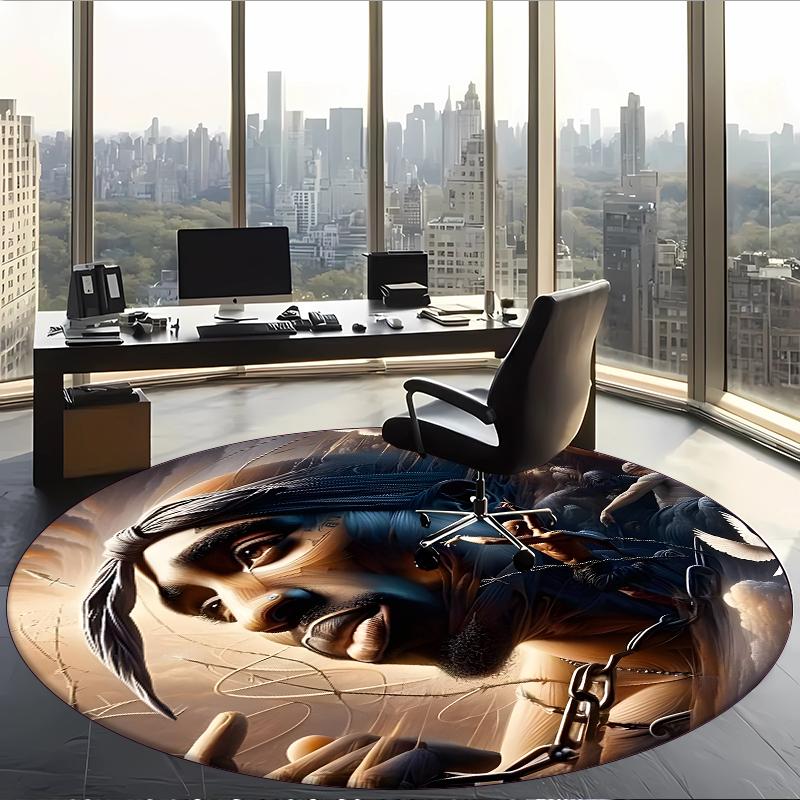 Tupac (26) Round Office Rug Decorative Floor Rug for Office Bedroom Living Room and Home Space