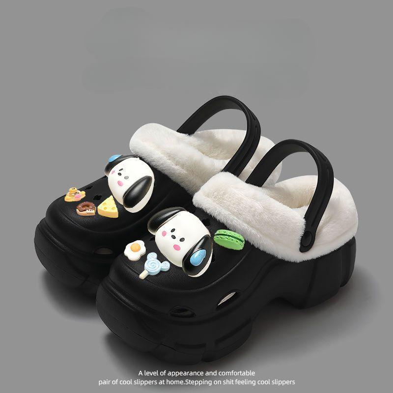 Scarpe con fori in cartone animato, EVA, invernali, da donna, con isolamento in peluche, suola spessa, aumento dell'altezza, prepuzio interno, pantofole in cotone
