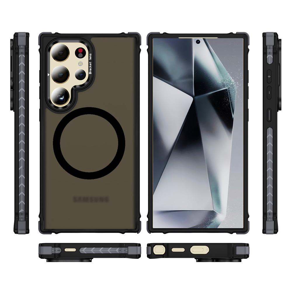 For Samsung Galaxy S24 Ultra Case with Lens Kickstand Matte Back Cover Compatible with MagSafe