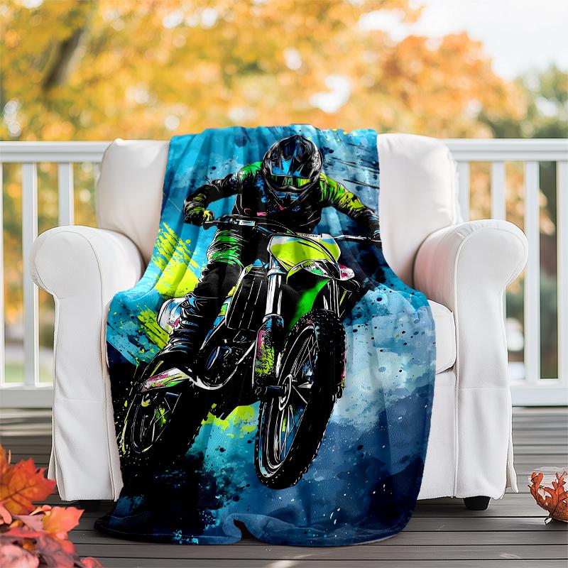 Off-road Motorcycles Theme Printed Blanket - Perfect for Couch, Bed, Travel & Outdoor Use | Machine Washable, Cozy & Durable.