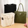 Portable Canvas Knitting Bag with 7 Eyelets, Multiple Compartments, and Carry Handle for Crochet Hook Needle Cotton Yarn