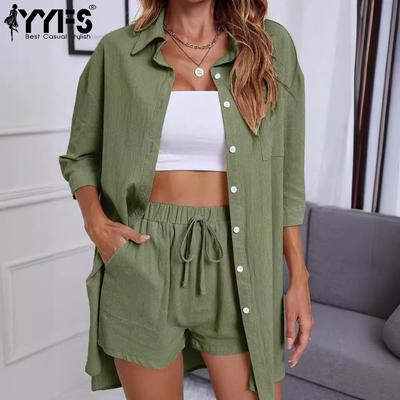 Women's Fashion Summer Spring Casual Solid Color Print 1/2 Sleeves POLO Neck Blouses & Shirts High Waist Sport Shorts Suits