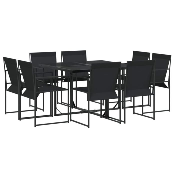VidaXL Ensemble à manger de jardin 9 pcs noir textilène, ensemble à manger d'extérieur, meuble à manger de jardin, table et 3295123