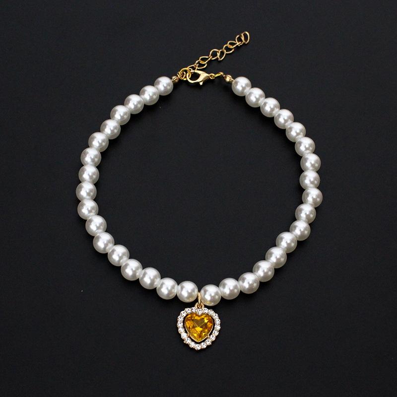 Fashion cat and dog pet pearl necklace accessory colorful love diamond pendant cat cat dog neck chain cute