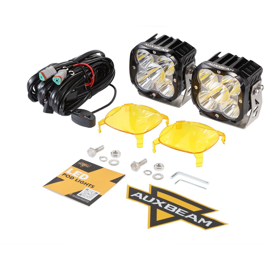 AUXBEAM 4.5 Inch LED Pod Lights Spot / Flood / Combo Driving Light with Amber DRL & Cover Work Light for ATV SUV Truck Pickup