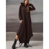 JPNTKY Women's Fashion Casual Solid Color Print Autumn Winter Long Sleeve Hoodie Dress