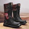 Fashion Men's PU Leather Motorcycle Boots High Over the Knee Combat Boots Gothic Belt Punk Boots Men Shoes Tactical Boot