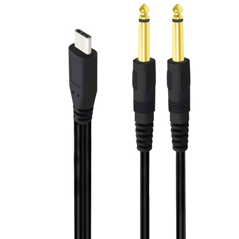 1M 1Na2 Typ-C Na Dvojitý 6,35mm Samec TS Audio Kabel USB-C Na 1/4 Palcový Audio Kabel Y Rozbočovač Samec Pro Telefon Laptop Tablet PC