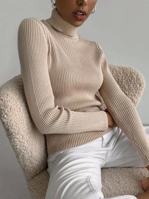 Mädchen Rollkragenpullover Gestrickter Basis-Pullover Herbst-Outfit Rollkragen Einfarbig Lässiger Vielseitiger Pullover