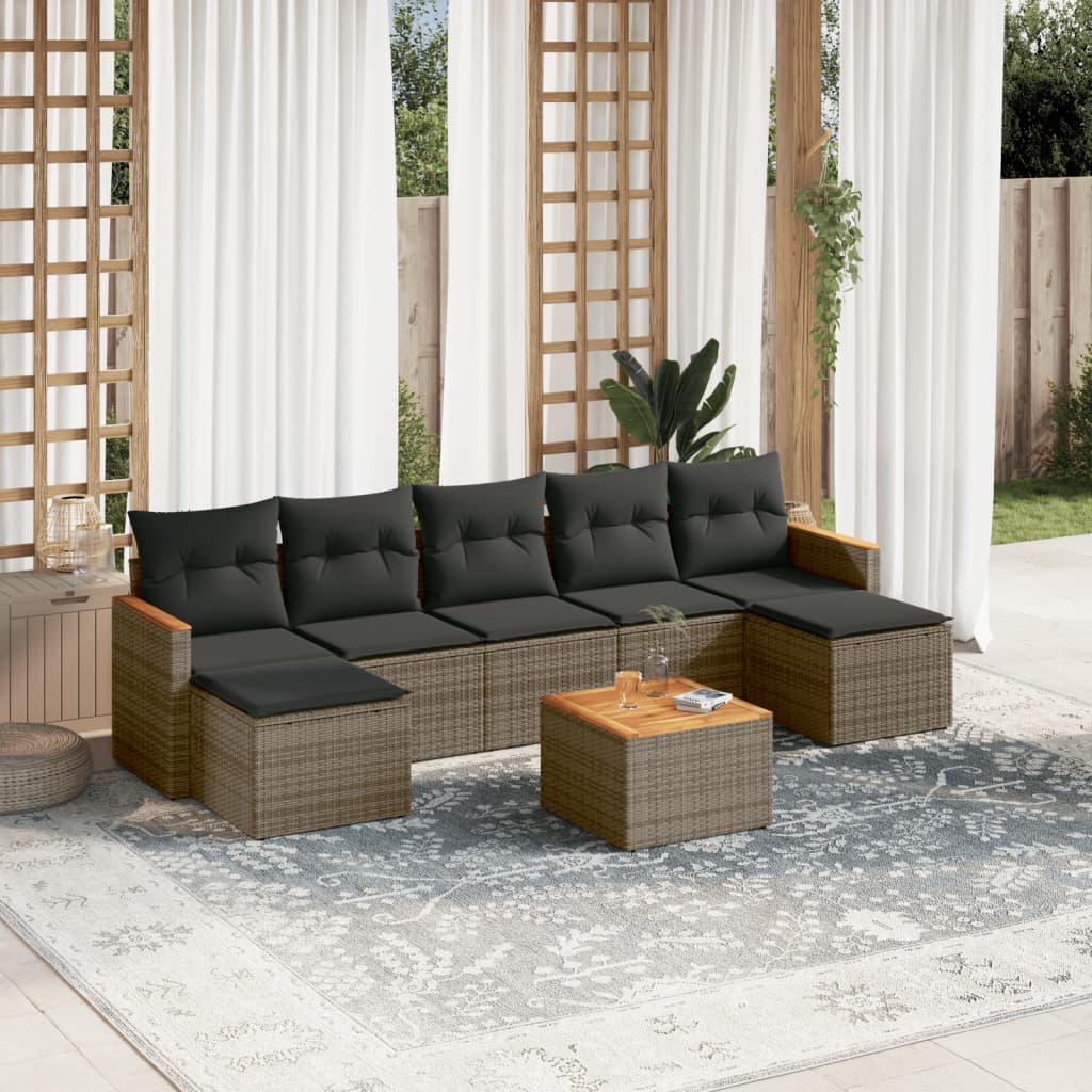 8 piece Garden Sofa Set with Cushions Grey Poly Rattan