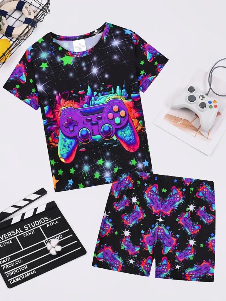 Game Console Boys Set Cool Print Children's Top and Bottom Clothes Set Loose Sets for Children Street Casual Children's Clothes