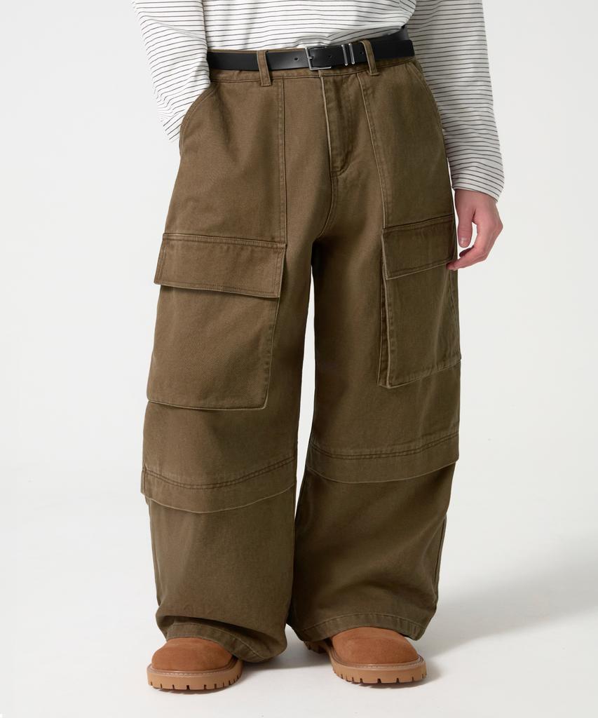 TRILLION Stone Washed Cargo Pocket Cotton Pants_Khaki