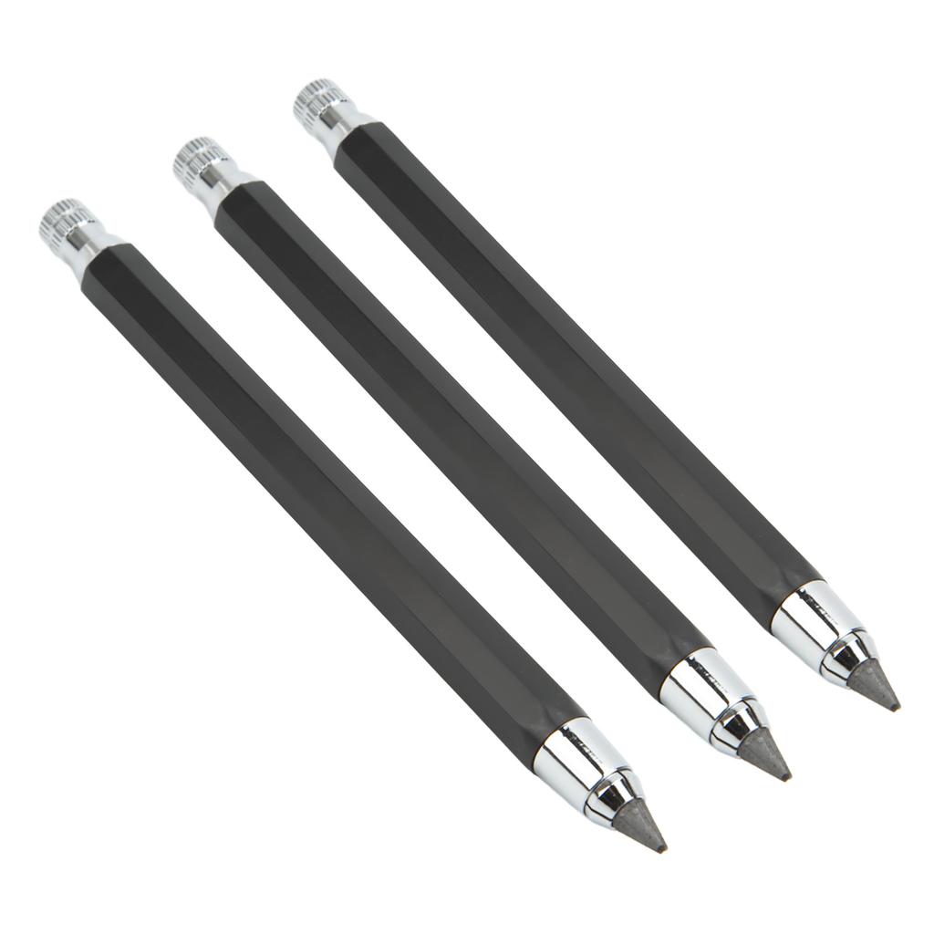 3Pcs Mechanical Carpenter Pencil 5.6mm Scribing Tool Marker Set Kit for Woodworking Black