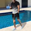 Plus Size Men's Summer Suit Round Neck Short Sleeved Shorts 3D Printed Loose Men's Casual Sports Set