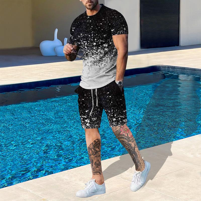 Plus Size Men's Summer Suit Round Neck Short Sleeved Shorts 3D Printed Loose Men's Casual Sports Set