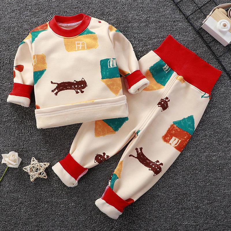 Baby-Unterwäscheset aus Samt mit hoher Taille: Jungen & Mädchen Pyjamas mit Bauchschutz für Herbst-Winter