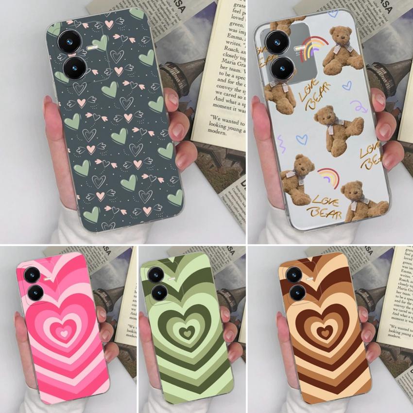 Ultra Thin Clear Phone Cases For Vivo Y22S Y27 Y33 Y35 Y36 Y37 Beautiful Heart Pattern Soft Silicone Super Shockproof Shell For Vivo Handphone Covers