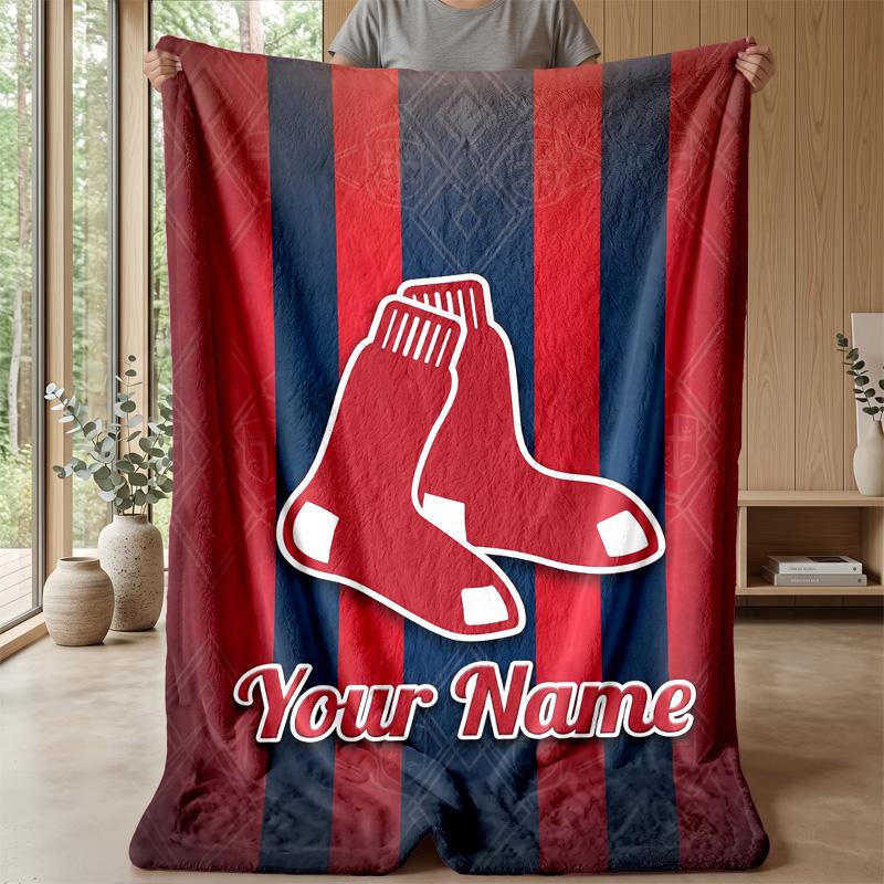Boston Red Sox Custom Flannel Throw Blanket Print Your Name Text Soft Warm Blanket Holiday Present