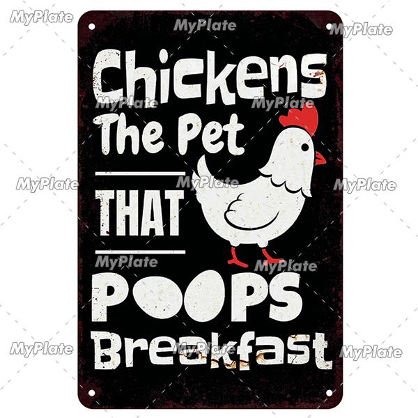 [MyPlate] Vintage Farm Chickens Retro Poster  Metal Sign Plate Tin Sign Wall Crafts Decor For Home Room Plaque Decoration Gift