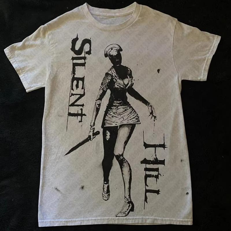 2000er Amerikanisches Retro Gewaschenes Kurzarm-T-Shirt für Herren Y2k Oberteil Horror-Print Damen Freizeit Streetwear Emo Girl Baumwoll-T-Shirt