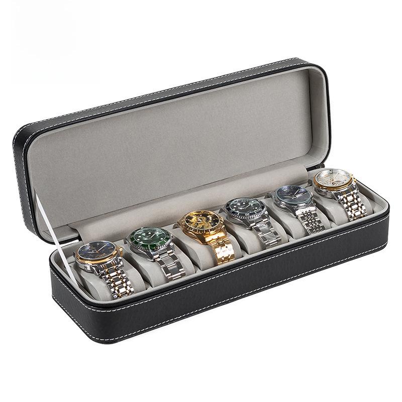 Portable PU Leather Zipper Storage Box for Watches and Jewelry, 6, 10, and 12-Digit Options