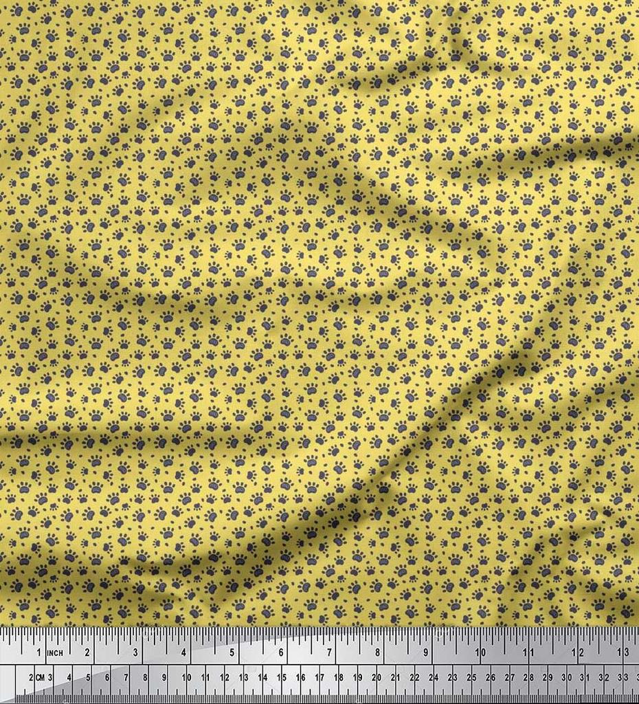 Soimoi Beige Poly Crepe Fabric Dogs & Paw Dog Printed Fabric 1 Metre 42 Inch
