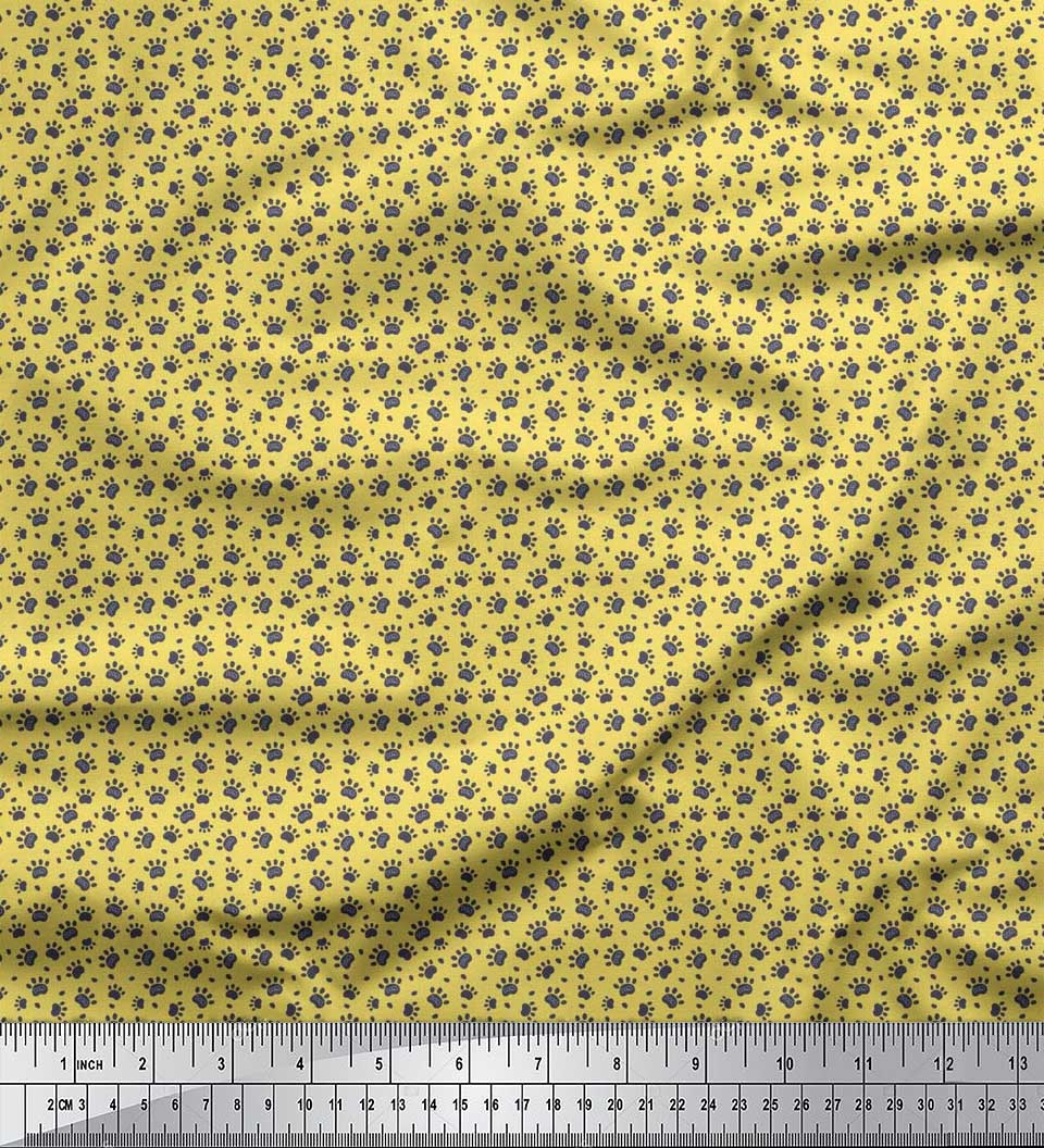 

Soimoi Beige Poly Crepe Fabric Dogs & Paw Dog Тканина з принтом 1 метр 42 дюйма 42 Inch Wide - Poly Crepe жовтий