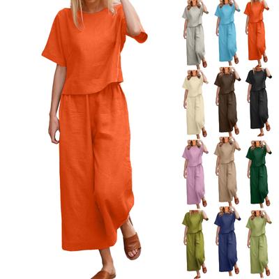 Kadın Günlük Moda Seksi Uzun Ve Kısa Kollu Kazak Gömlek Yuvarlak Yaka Edebi Retro Düz Renk Günlük Bölünmüş Takım