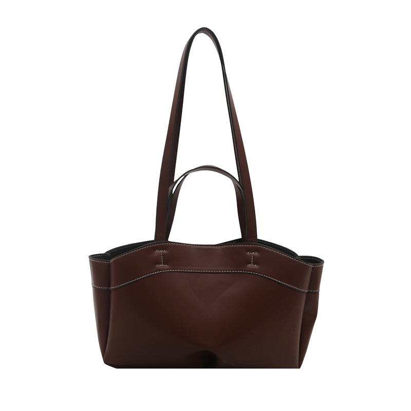 Solid Color Soft Leather Handbag Women Single Shoulder Tote Bag, Large Capacity Commuting Set Handbags Shopping Cross Body Bags