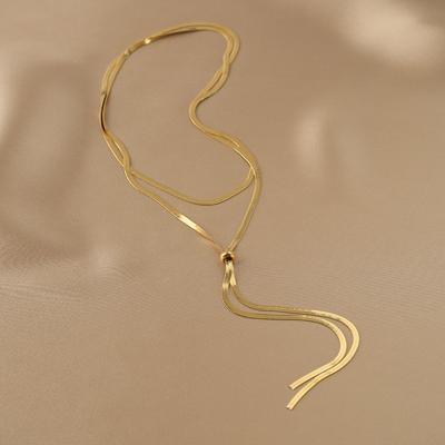 Golden Snake Bone Chain Titanium Steel Long Necklace For Women Spring Summer Light Luxury High-End Elegant Sweater Chain