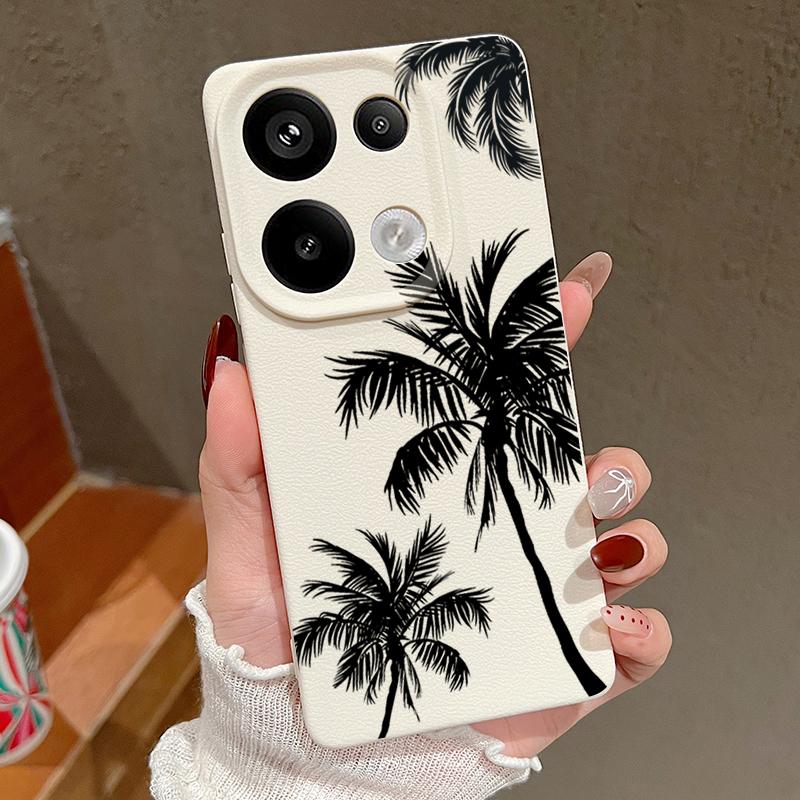 

Чехол с текстурой кожи и принтом кокосовой пальмы для Xiaomi 13T Poco X7 X6 Redmi Note 14 Pro 13 12 11 Матовый противоударный мягкий чехол из ТПУ для телефона Xiaomi Poco X6 бежевый/белый