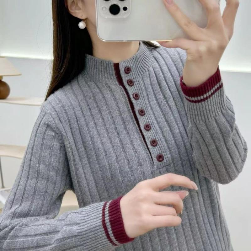 

Новый полуоткрытый свитер 2025 года, дизайн в стиле вестерн, вязаный низ, контрастный цвет, универсальный топ S серый