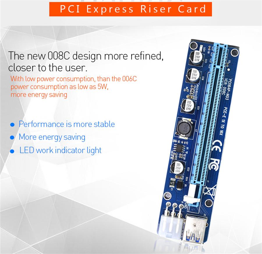 5 Sets 60CM Ver008C PCI-E Riser Card PCI-E 1X To 16X Power Cable USB 3.0 Cable