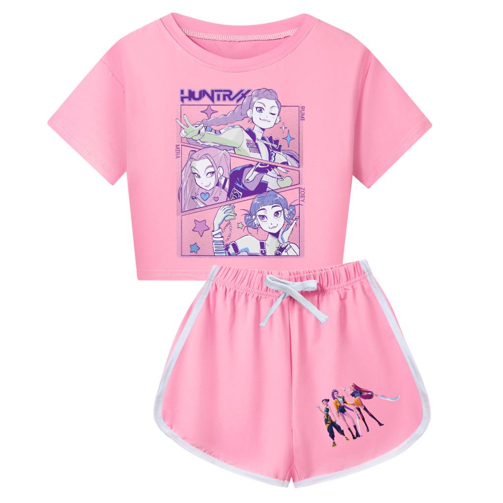 Kids Summer Sport T-Shirt And Shorts 2 Piece Outfit Tracksuit Set Short Sleeve Print Crop Tops With Clothing Set