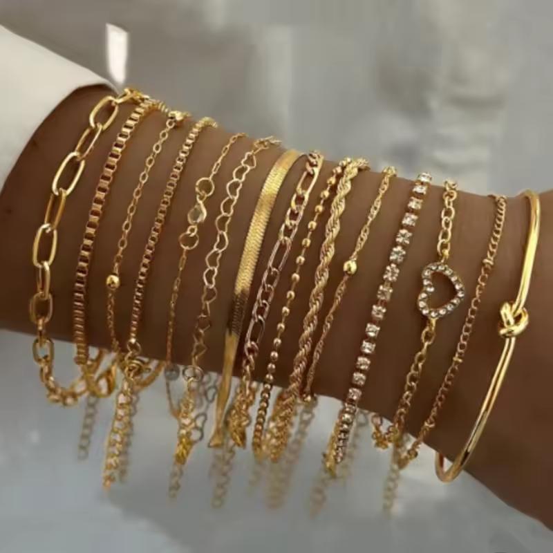 11pcs Fashion Minimalist Geometric Bracelet Set for Women Elegant Vintage Layered Snake Twist Chain Bead Bracelets Jewelry Gifts