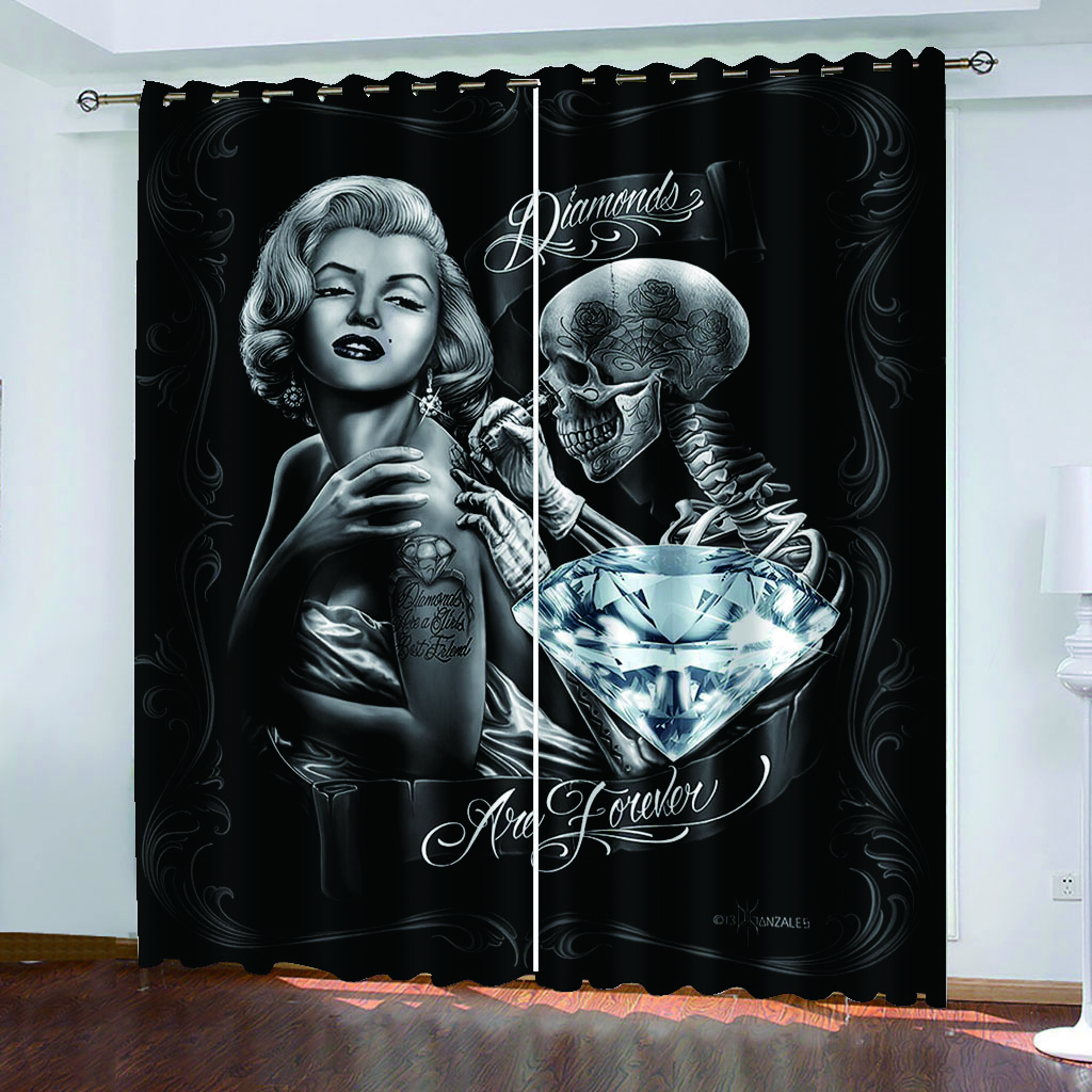 Luxury Modern Sexy Skeleton Beauty Punk Black Shading Bedroom Kitchen Winodw Curtains Set for Living Room 2 Pieces Free Shiping