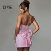 Rochie de seară pentru femei Decor cu fundă mare Bandeau Textura florală Fără mâneci șireturi A-line fără spate Prom Cocktail Petrecere Rochie de bal de vară Mini