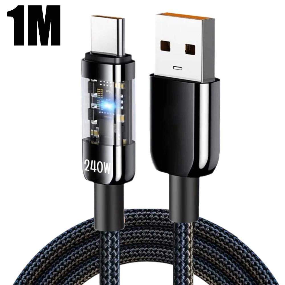 240W USB C Fast Charging Cable USB Type C Transparent Mobile Phone Data Line For Samsung Xiaomi iPhone 16 15 USB C Charger Cord