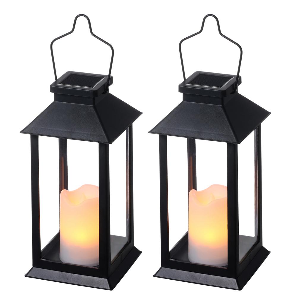 Solar Outdoor Hanging Lanterns, Flickering Flameless Candle Lanterns, IP65 Rainproof, Auto On Off, Rustproof Plastic