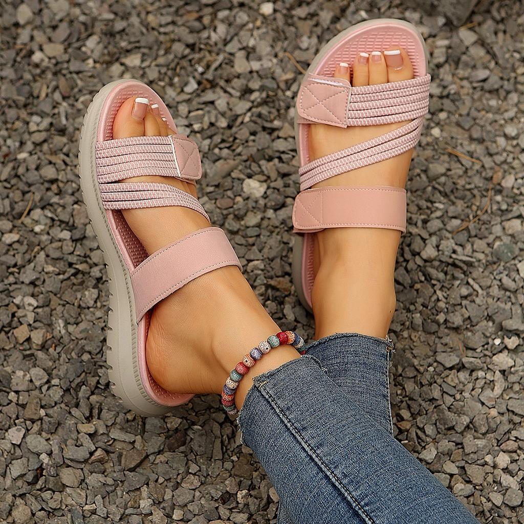 Sandali Bassi a Infradito da Donna Taglie Forti, Scarpe Casual Moda con Lavorazione Intrecciata, Sandali Bassi Estivi a Fascia Singola per Donna