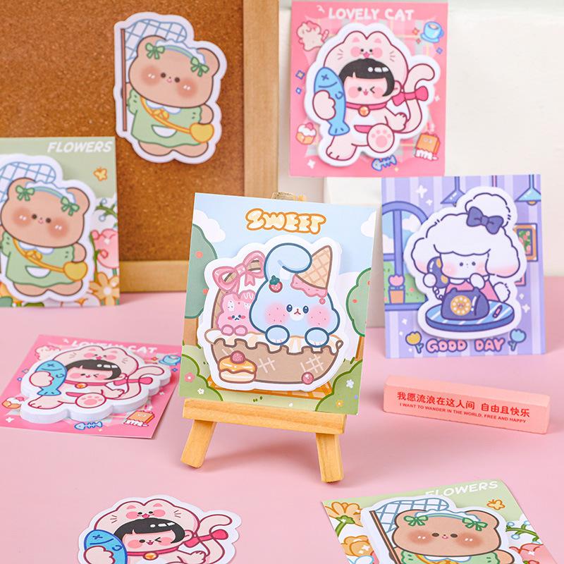 Office School Supplies Bear Special Shaped Sticky Note Student Cartoon Message Paper Girls Handbook Cute Kawai Stationery Gift