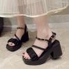 Summer New Women's Sandals: Open Toe with Pearl Button Strap, Thick Sole Waterproof Platform Shoes  Women Sandals