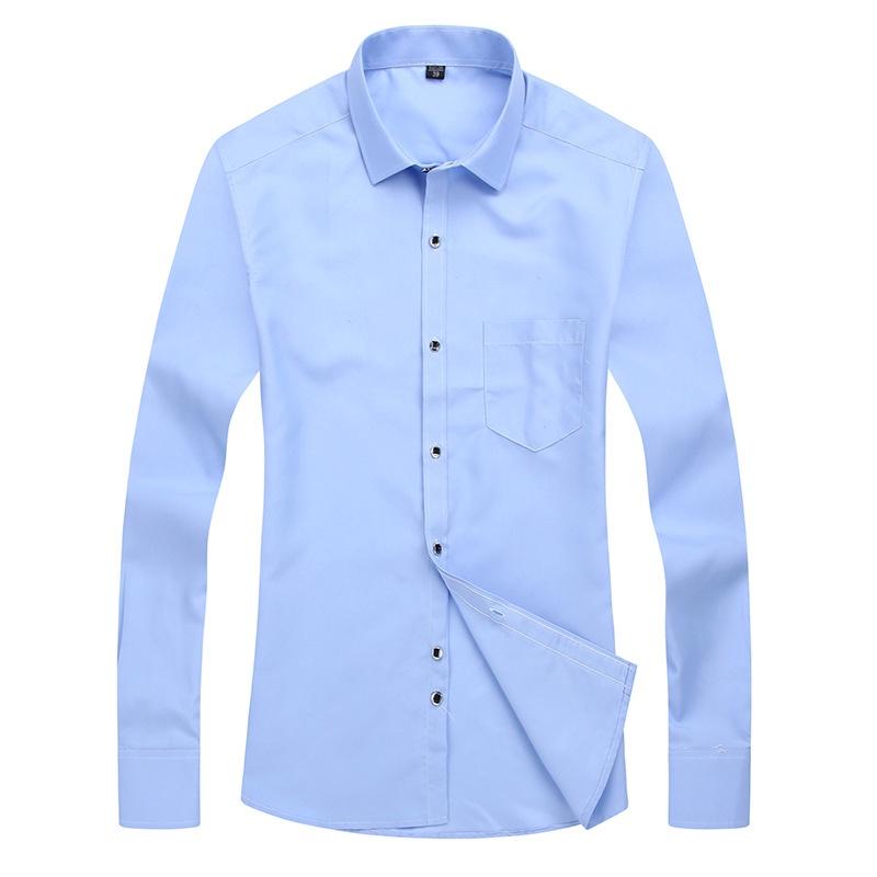 Versatile New Men's Casual Long Sleeve Slim Fit Solid Cotton Dress Shirts