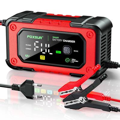 FOXSUR 12V 7A Charger for Lead-Acid & Lithium Iron Phosphate Batteries with Large Color Screen