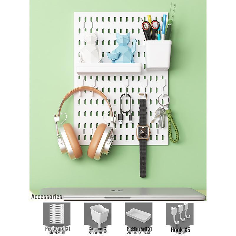 No-Drill Wall-Mounted Pegboard: Customizable Storage Hooks & Baskets Display for Home or Study Room.