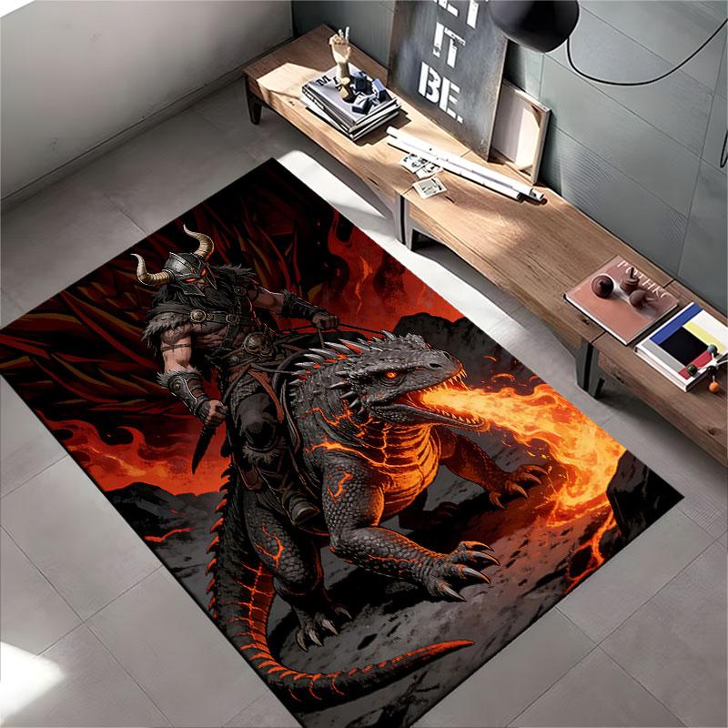 Viking Warrior on Fire Dragon suitable as a non-slip mat for the living room or bedroom sofa