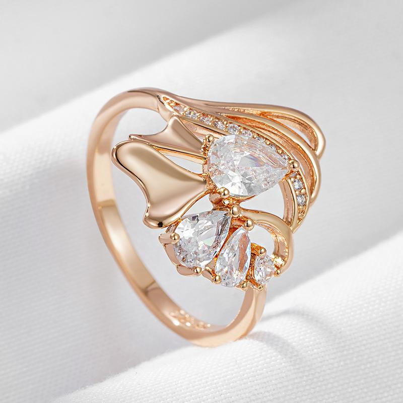 New Hyperbole Ethnic Bride Rings  Rose Gold White Natural Zircon Party Fashion Wedding Jewelry Crystal Flower Big Ring